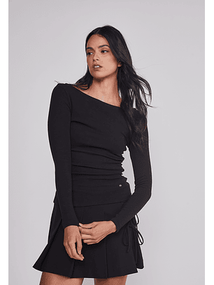 Polera Mujer Drapeada Color Negro Sioux