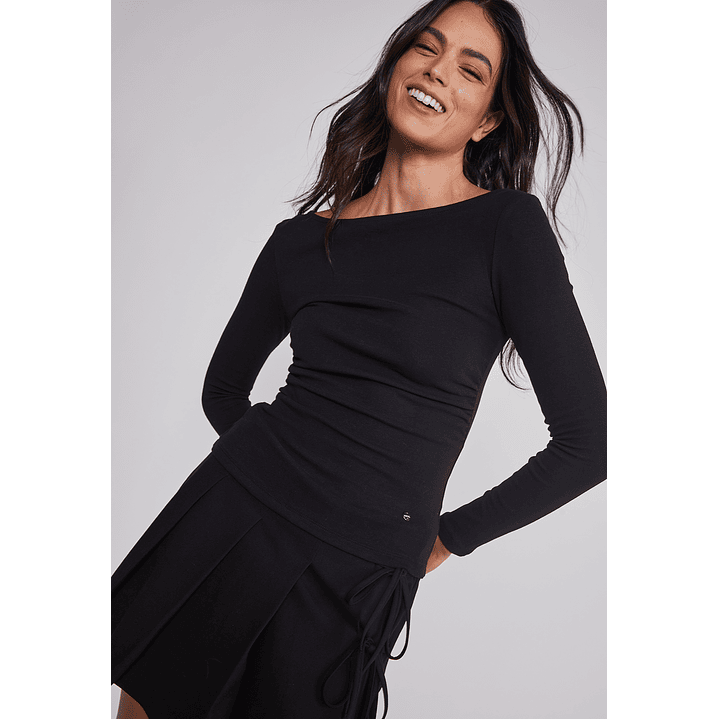 Polera Mujer Drapeada Color Negro Sioux 3