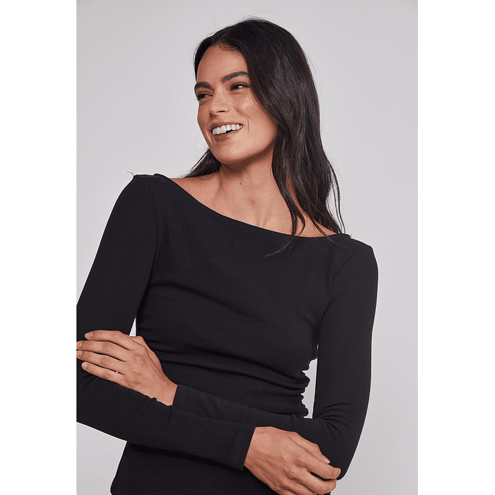 Polera Mujer Drapeada Color Negro Sioux 5