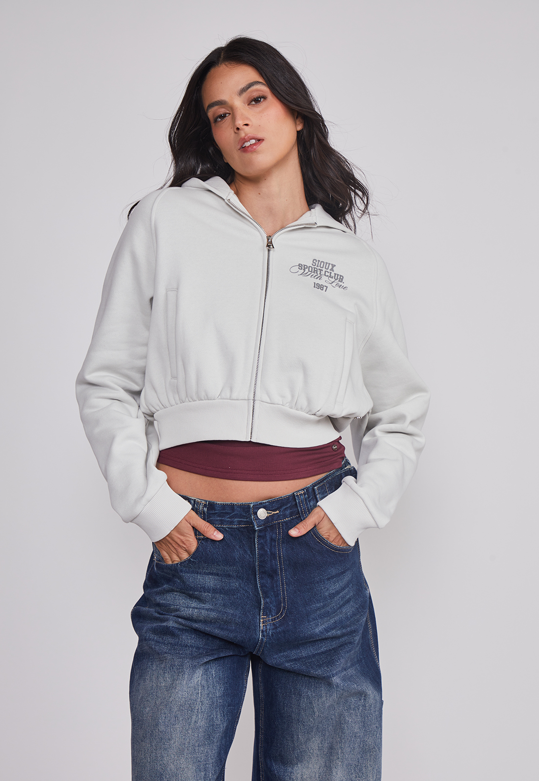 Polerón Mujer Crop Athletic Gris Sioux 1