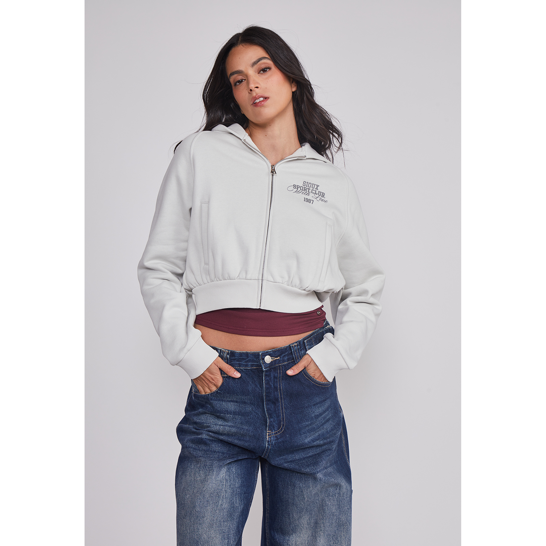 Polerón Mujer Crop Athletic Gris Sioux 1