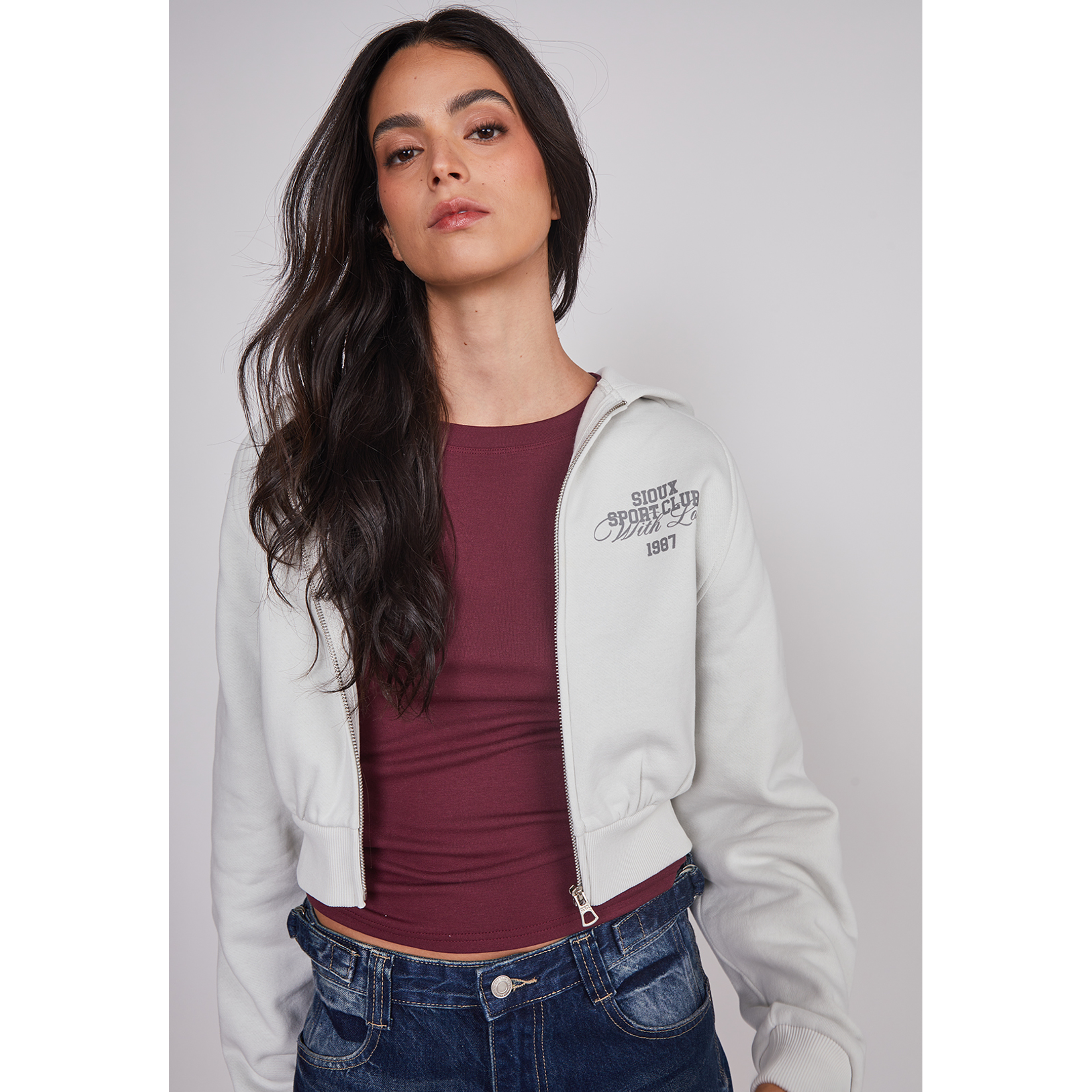 Polerón Mujer Crop Athletic Gris Sioux 4