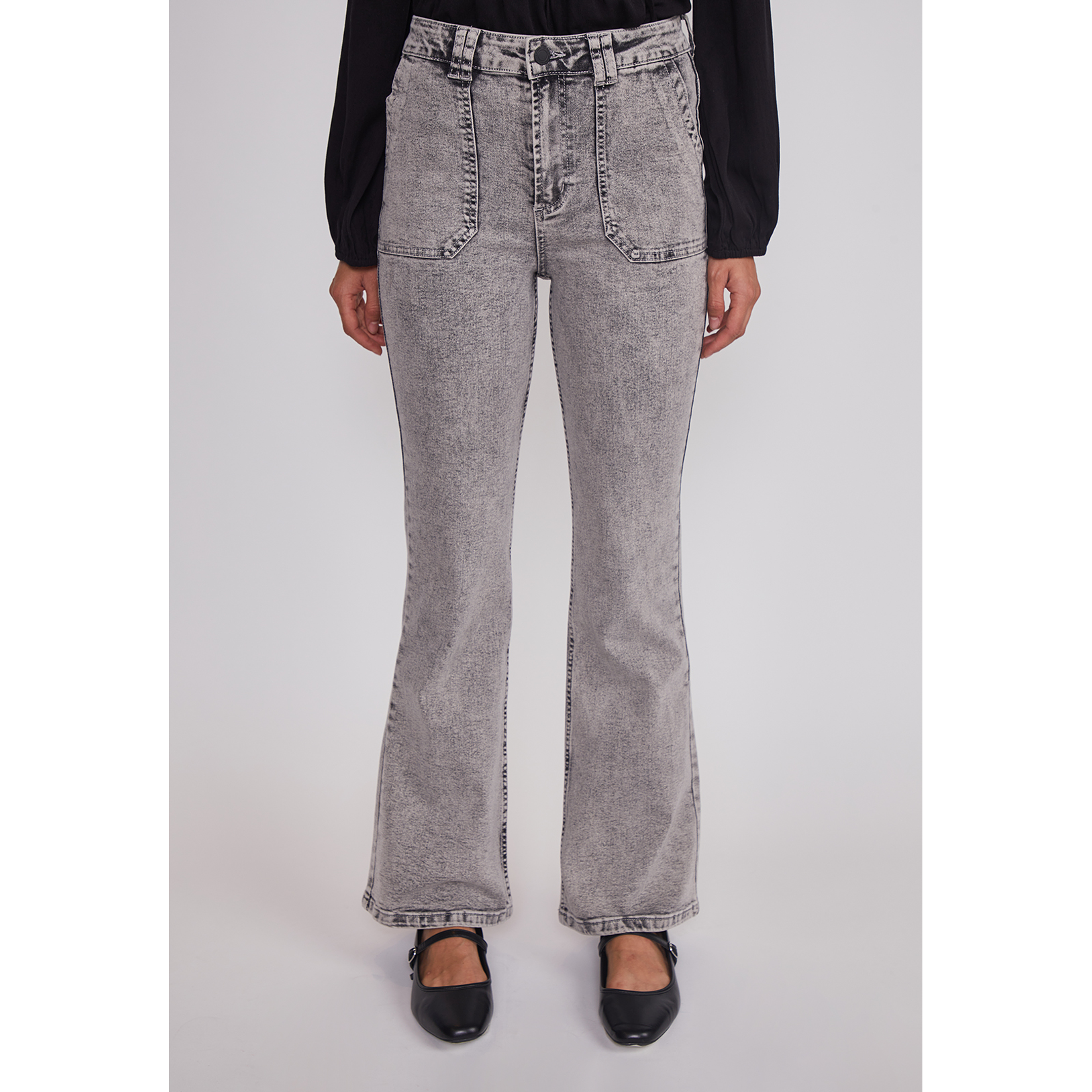 Jeans Mujer Flare Tiro Alto Gris Sioux 1