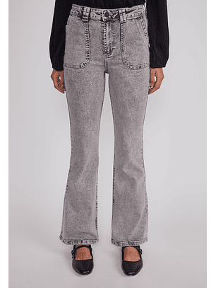 Jeans Mujer Flare Tiro Alto Gris Sioux