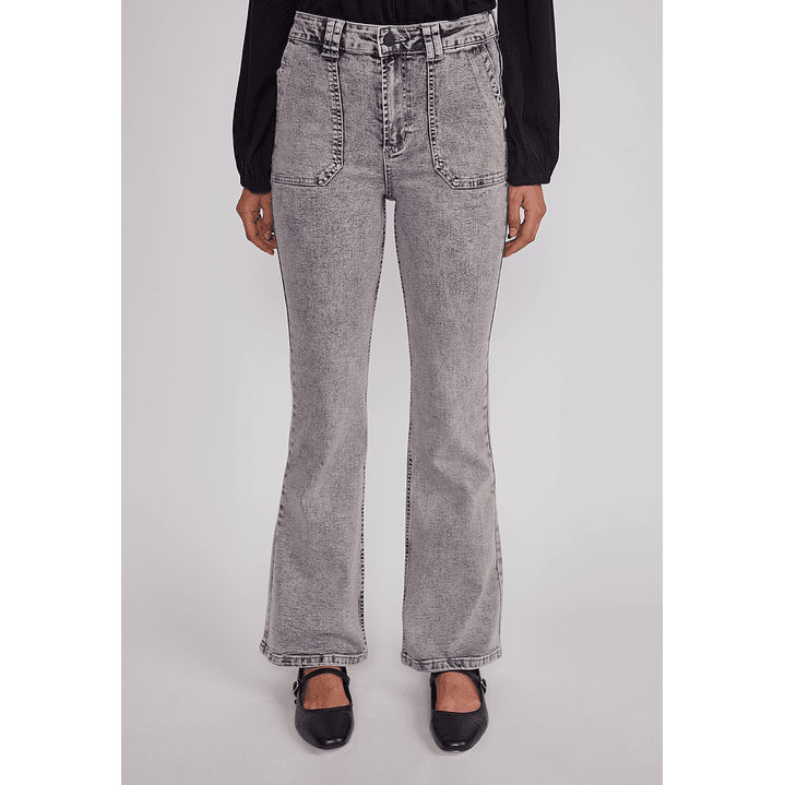 Jeans Mujer Flare Tiro Alto Gris Sioux 1