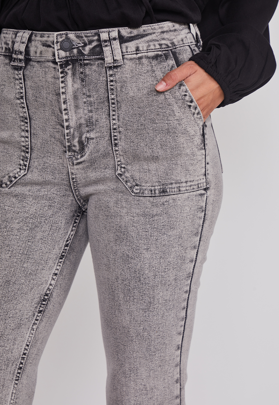 Jeans Mujer Flare Tiro Alto Gris Sioux 4