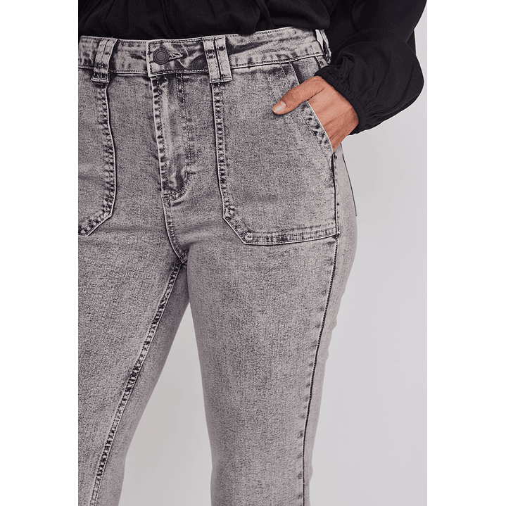 Jeans Mujer Flare Tiro Alto Gris Sioux 4