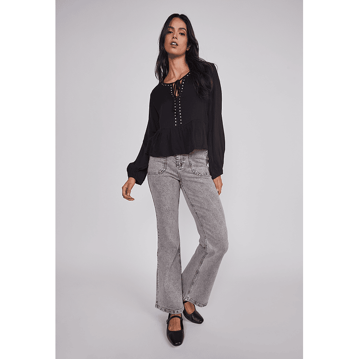 Jeans Mujer Flare Tiro Alto Gris Sioux 5