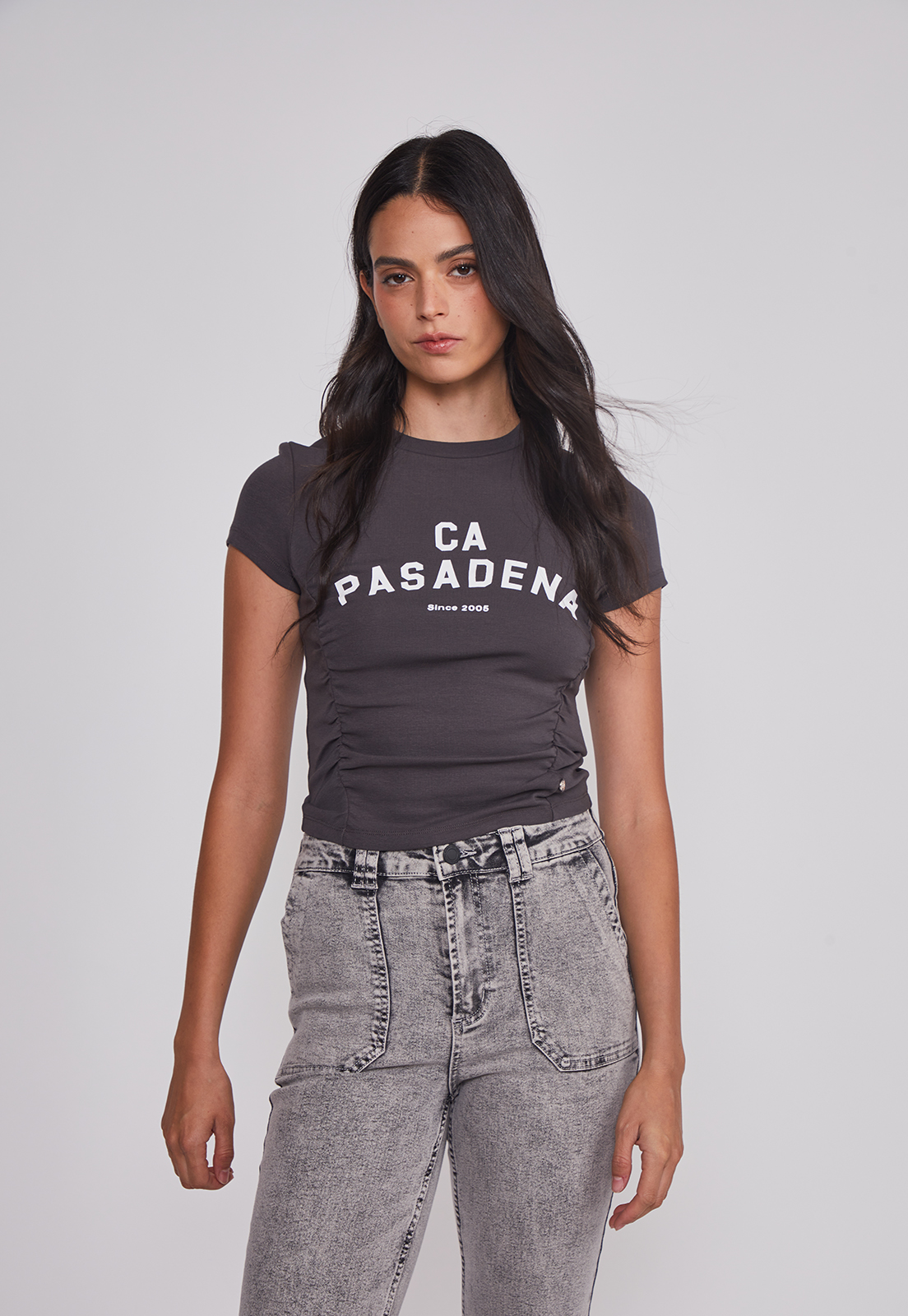 Polera Mujer Recogidos Laterales Acero Sioux 1