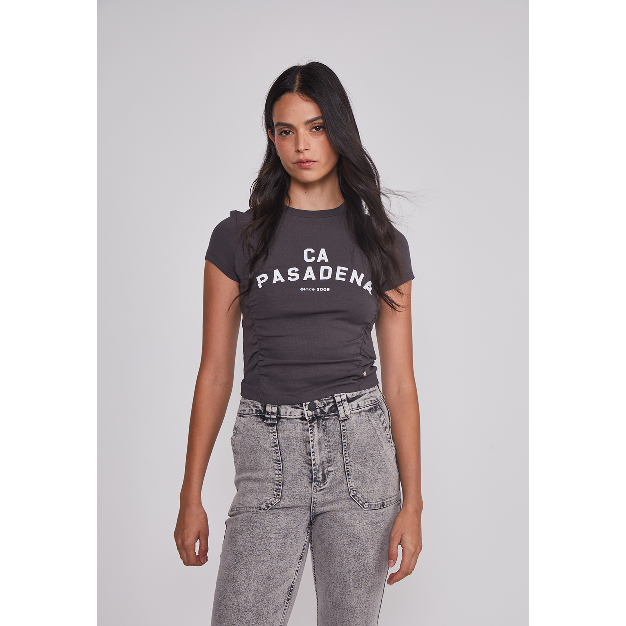 Polera Mujer Recogidos Laterales Acero Sioux 1