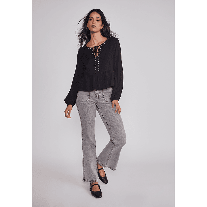 Blusa Mujer Boho Tachas Negro Sioux 3