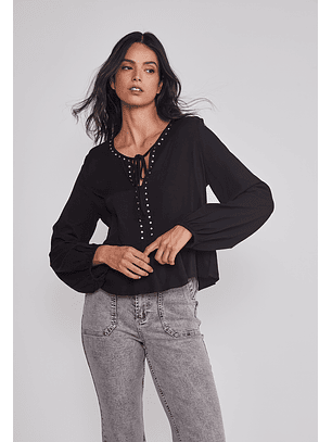 Blusa Mujer Boho Tachas Negro Sioux