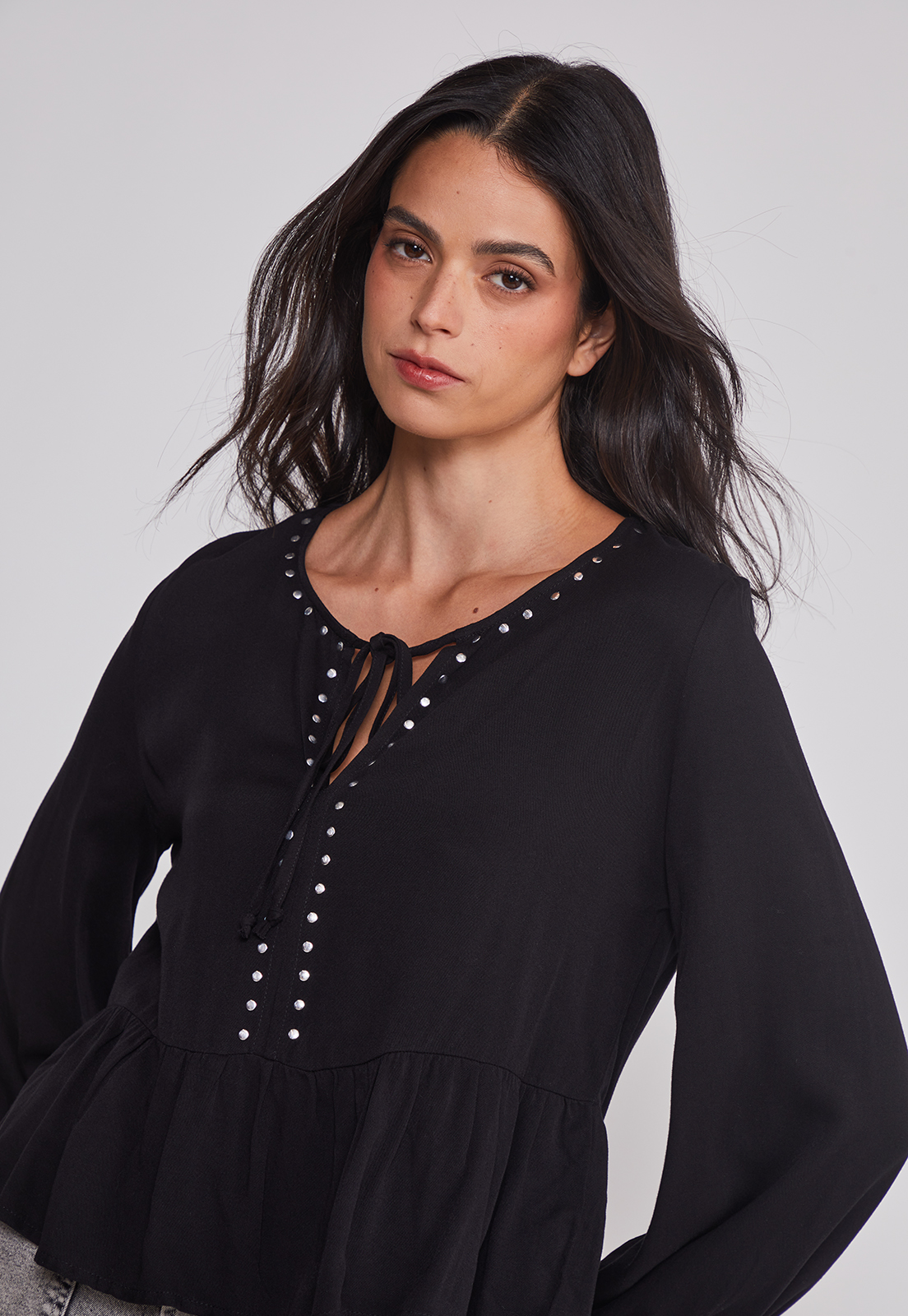 Blusa Mujer Boho Tachas Negro Sioux 5