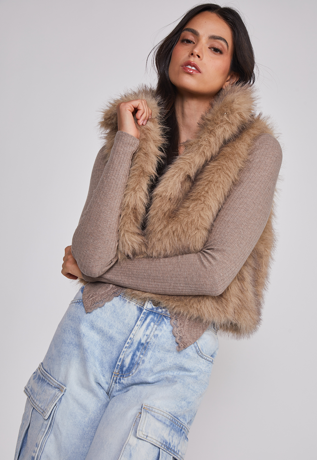 Chaqueta Mujer Sin Manga Piel Beige Sioux 4