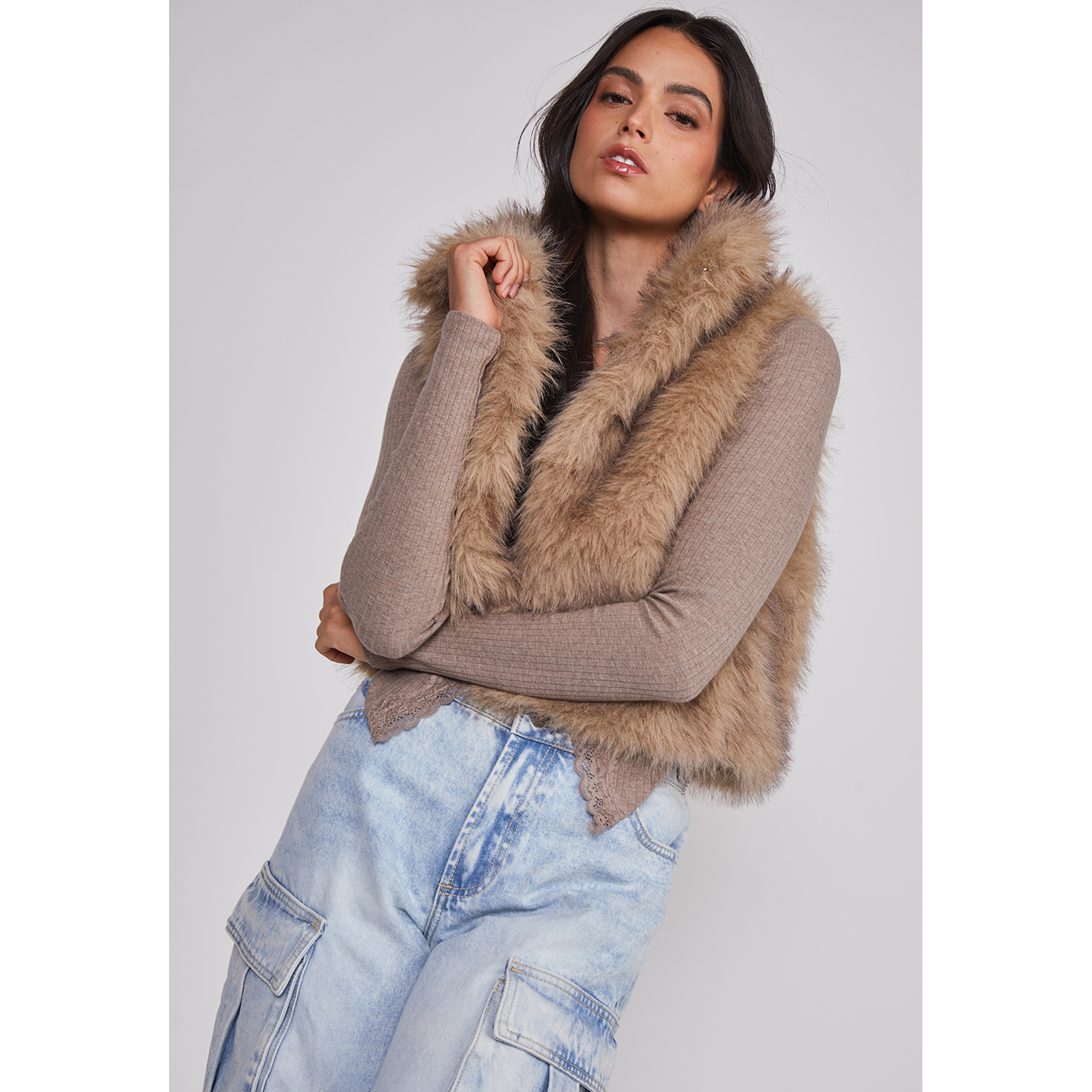 Chaqueta Mujer Sin Manga Piel Beige Sioux 4