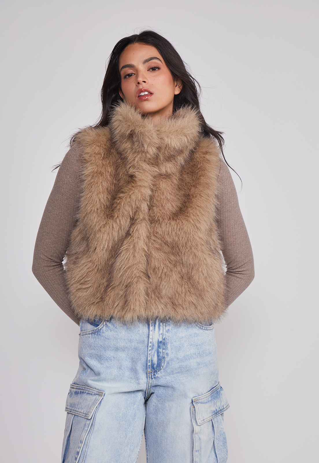 Chaqueta Mujer Sin Manga Piel Beige Sioux 1