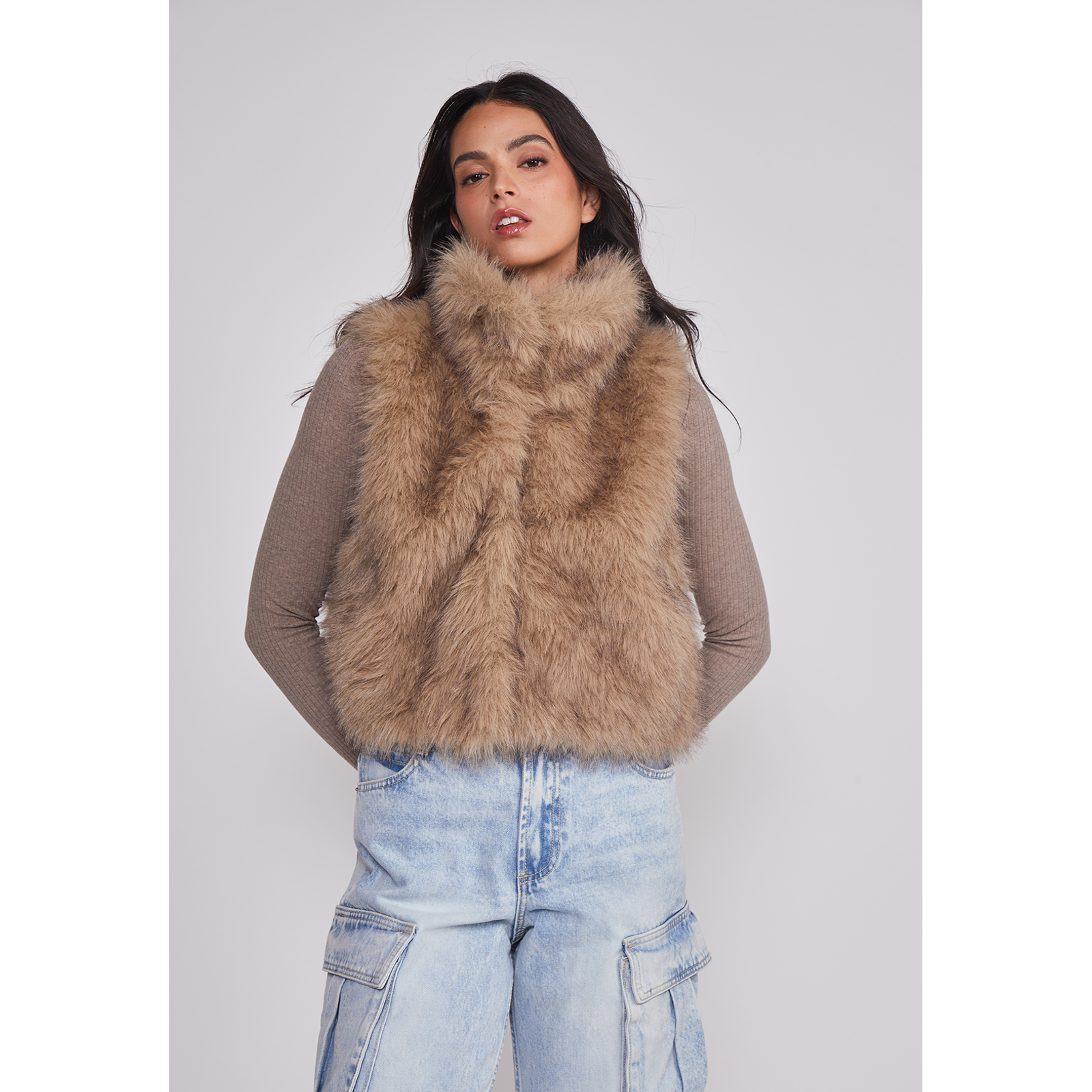 Chaqueta Mujer Sin Manga Piel Beige Sioux 1