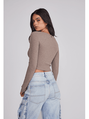 Polera Mujer Detalles Encaje Arena Sioux