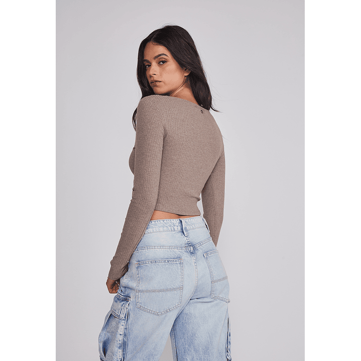 Polera Mujer Detalles Encaje Arena Sioux 2