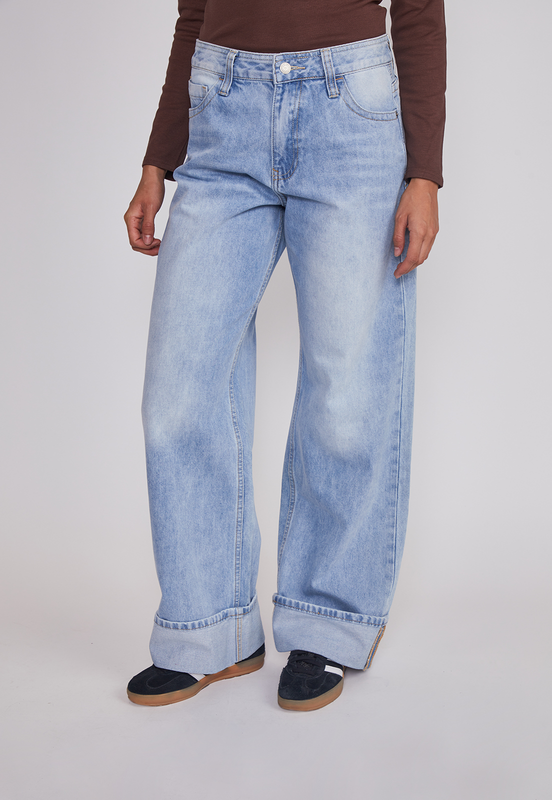 Jeans Mujer Folded Tiro Alto Celeste Sioux 1