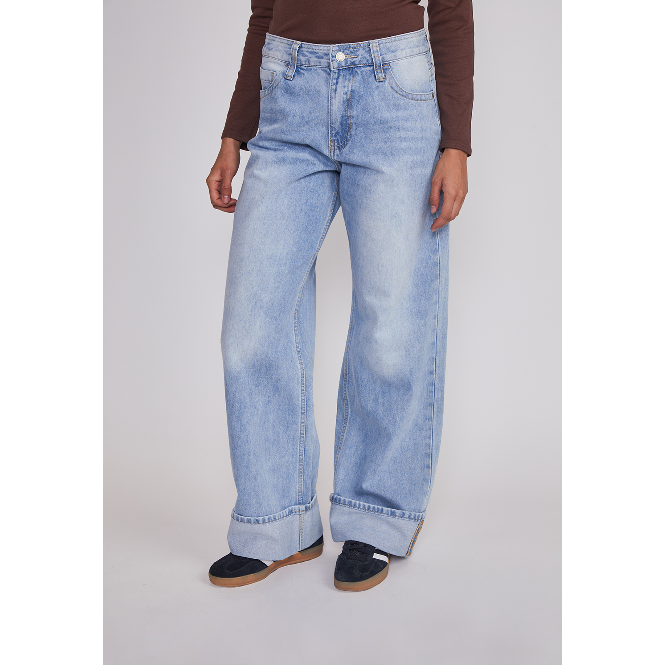 Jeans Mujer Folded Tiro Alto Celeste Sioux 1