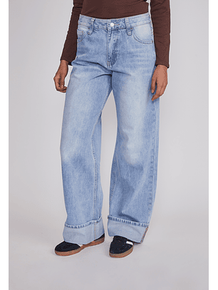 Jeans Mujer Folded Tiro Alto Celeste Sioux