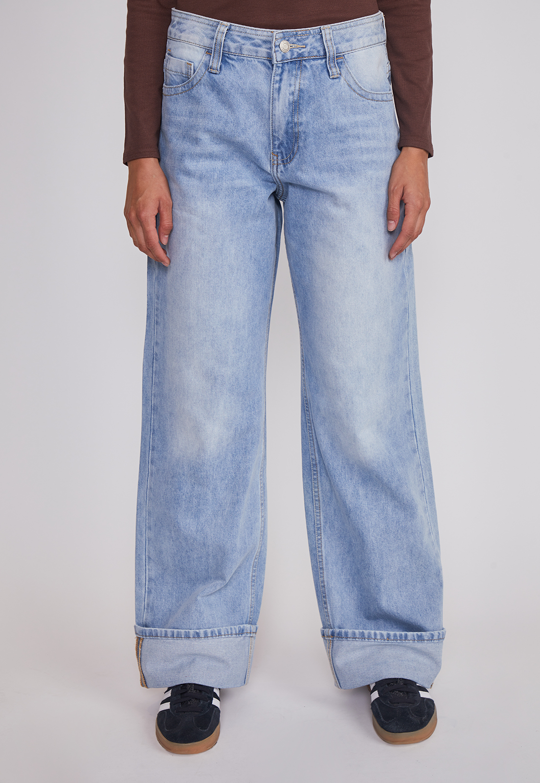 Jeans Mujer Folded Tiro Alto Celeste Sioux 5