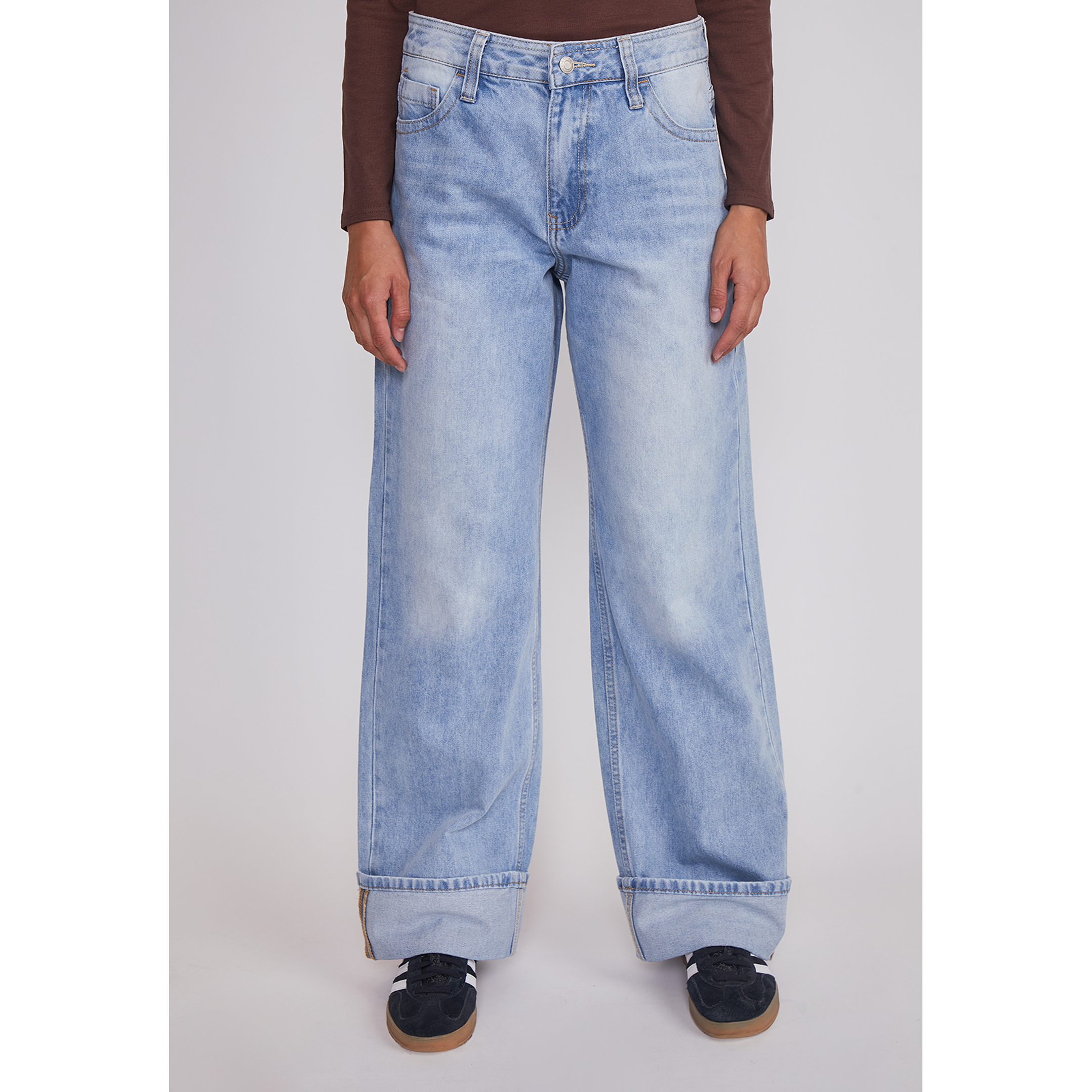 Jeans Mujer Folded Tiro Alto Celeste Sioux 5