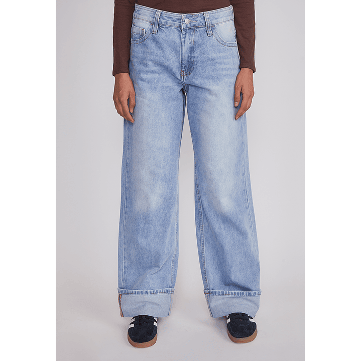 Jeans Mujer Folded Tiro Alto Celeste Sioux 5