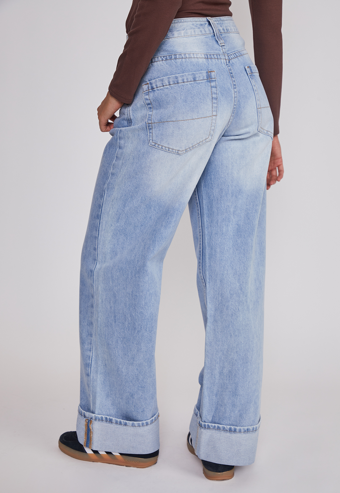 Jeans Mujer Folded Tiro Alto Celeste Sioux 2