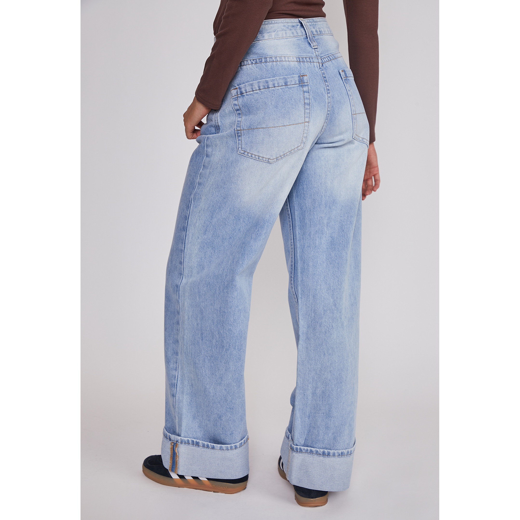 Jeans Mujer Folded Tiro Alto Celeste Sioux 2