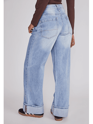 Jeans Mujer Folded Tiro Alto Celeste Sioux