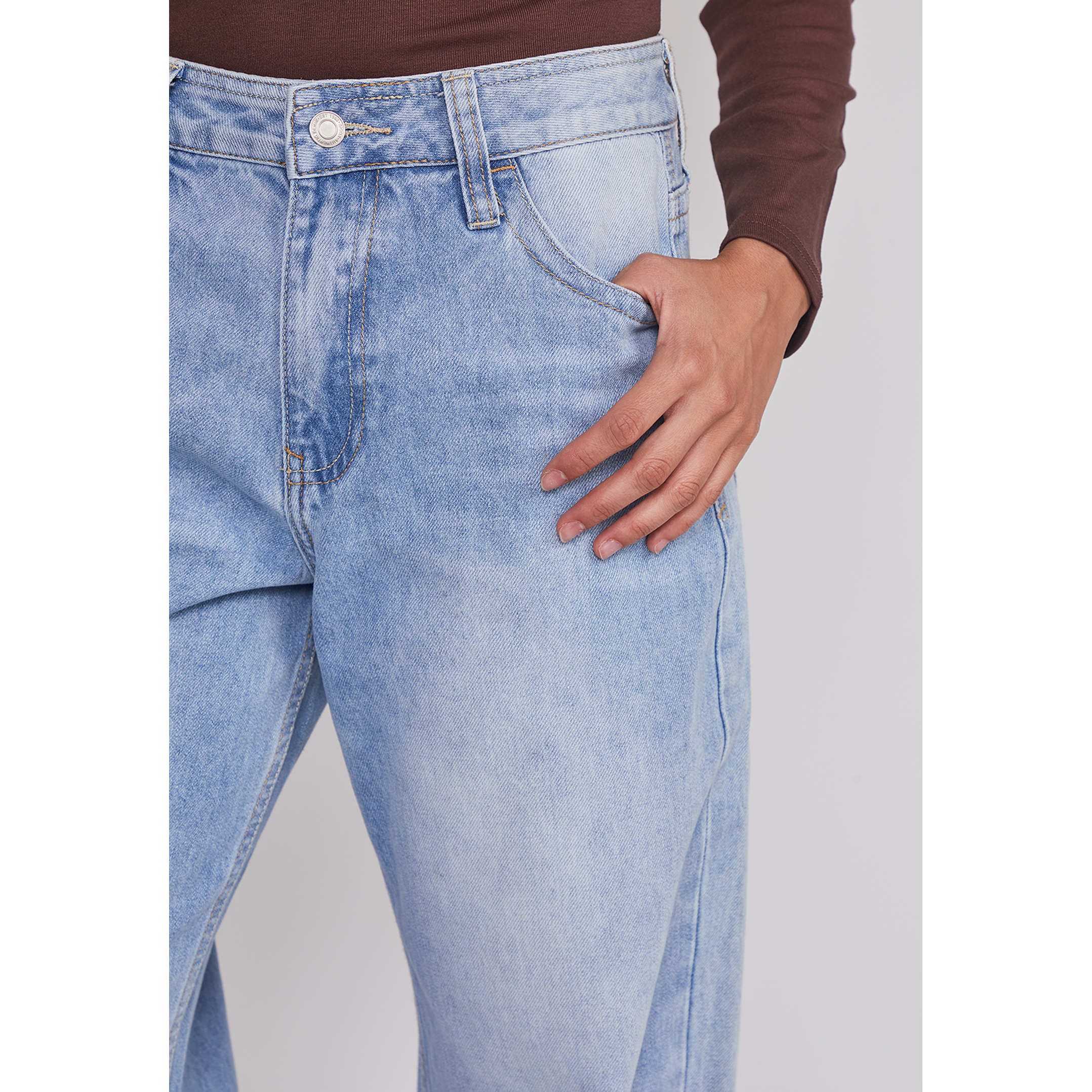 Jeans Mujer Folded Tiro Alto Celeste Sioux 6