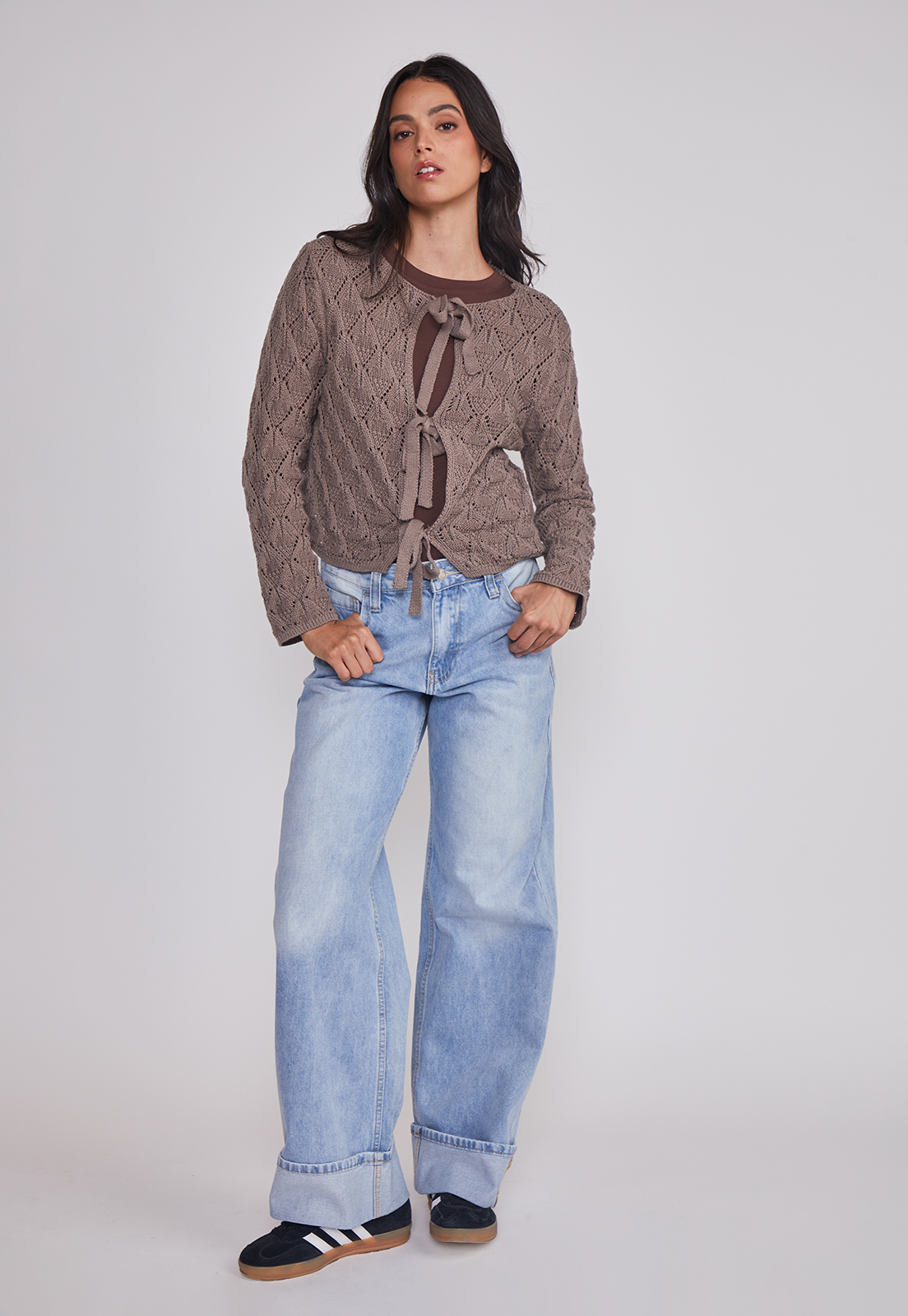 Sweater Mujer Calado Lazos Café Sioux 3