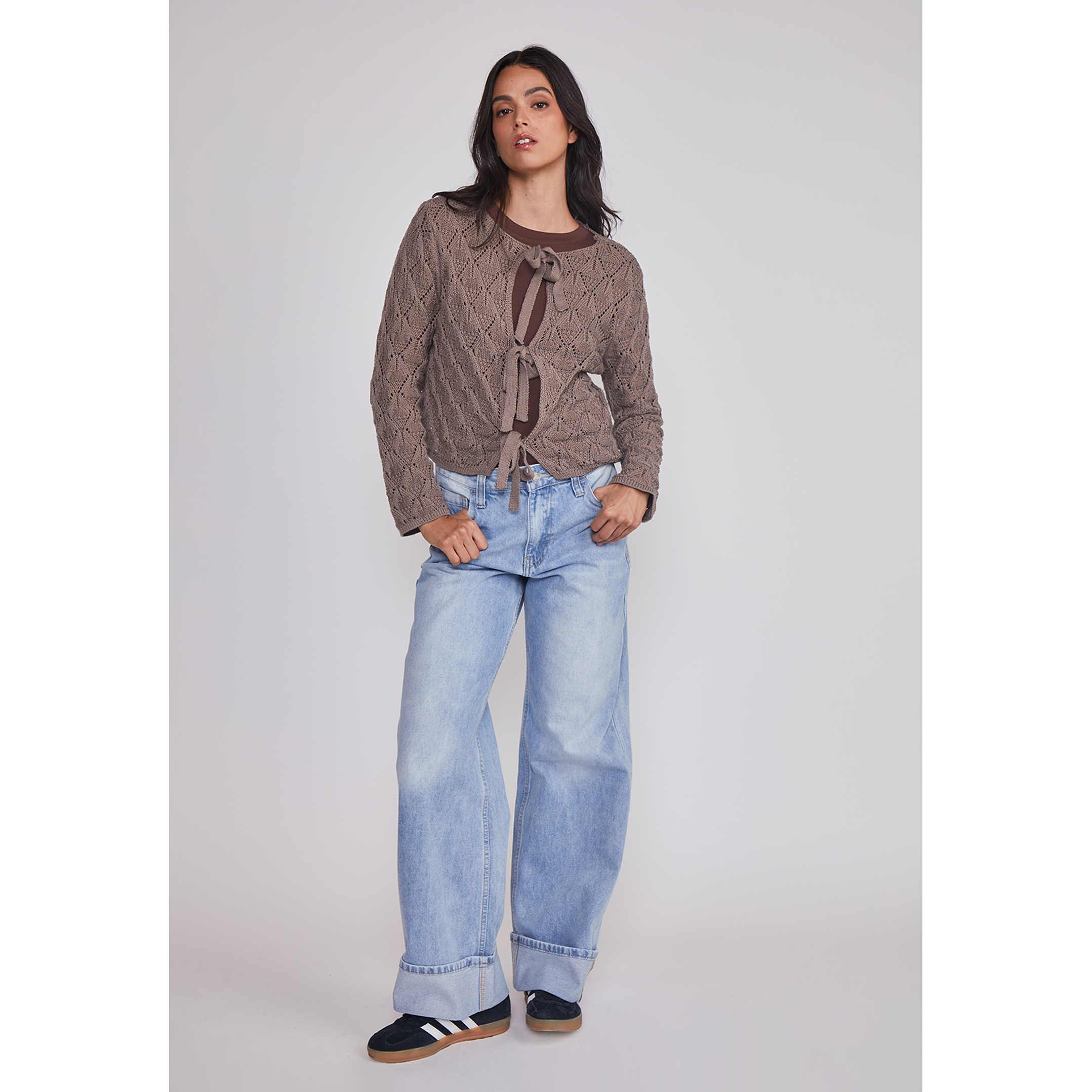 Sweater Mujer Calado Lazos Café Sioux 3
