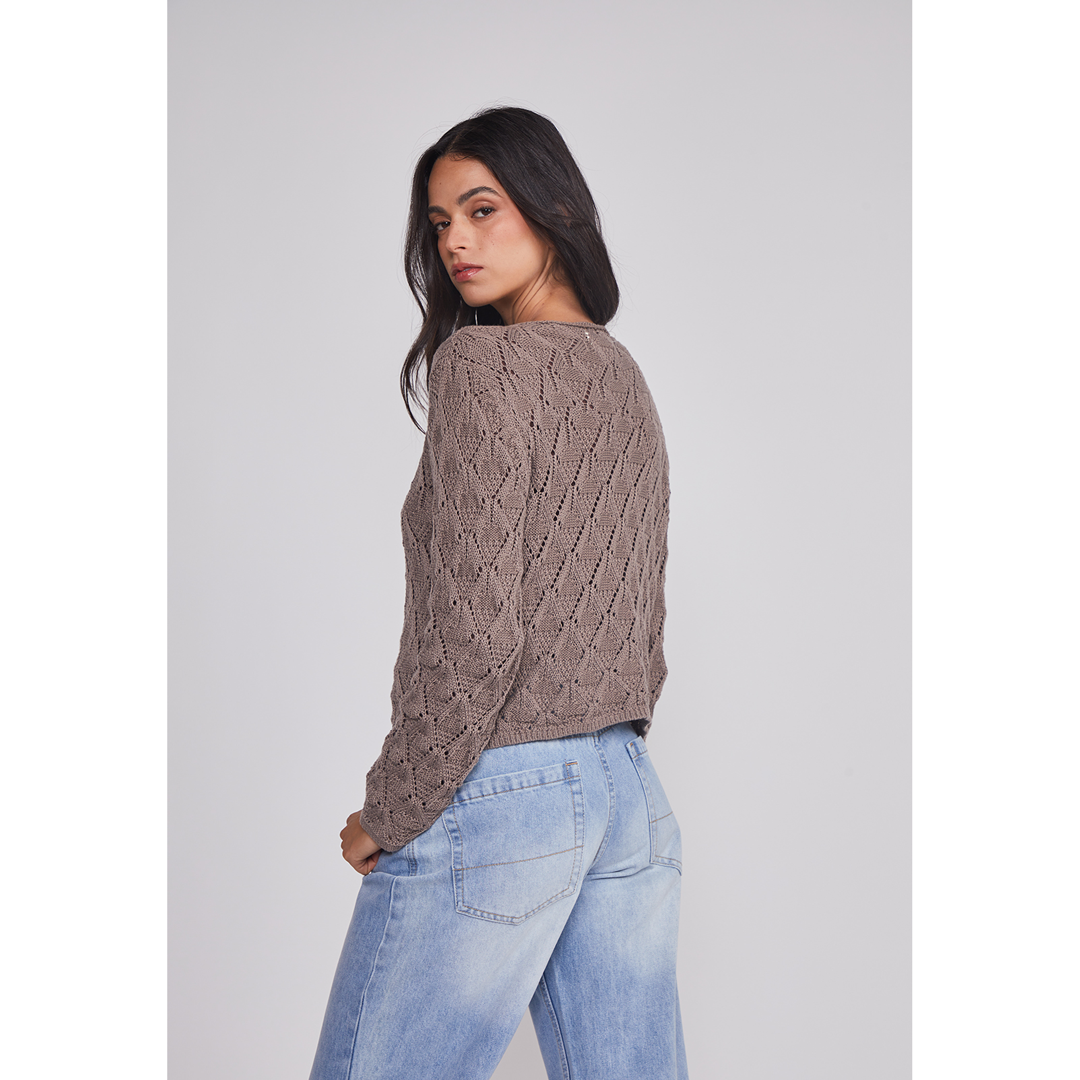 Sweater Mujer Calado Lazos Café Sioux 2