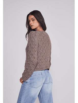 Sweater Mujer Calado Lazos Café Sioux