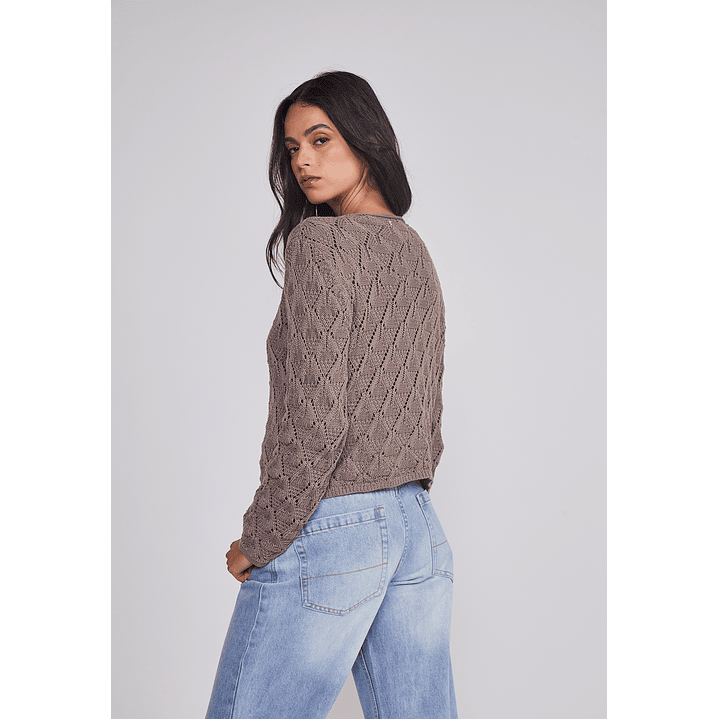 Sweater Mujer Calado Lazos Café Sioux 2