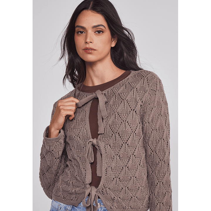 Sweater Mujer Calado Lazos Café Sioux 4