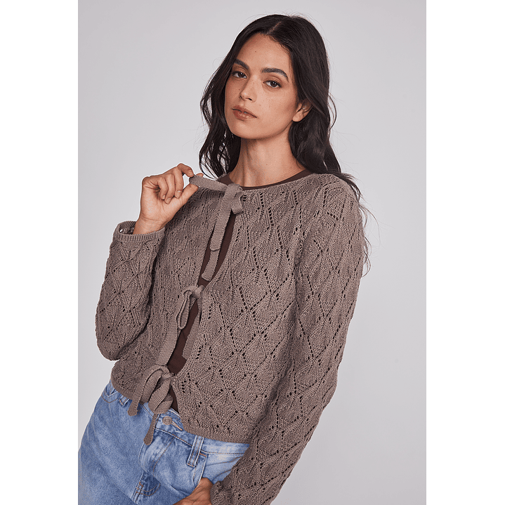Sweater Mujer Calado Lazos Café Sioux 5