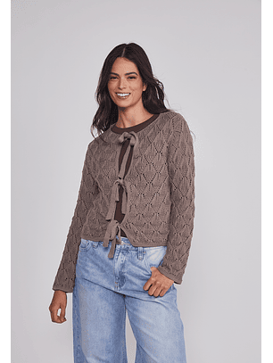 Sweater Mujer Calado Lazos Café Sioux
