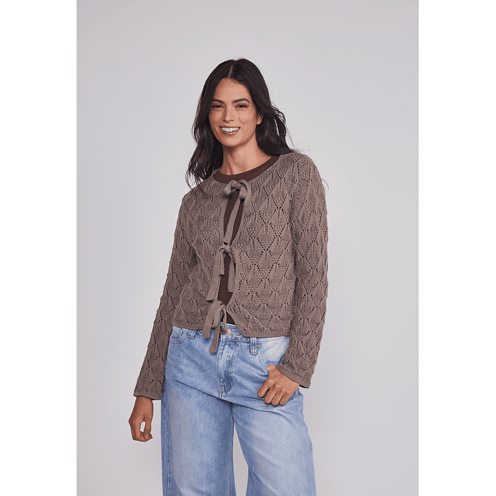 Sweater Mujer Calado Lazos Café Sioux 1