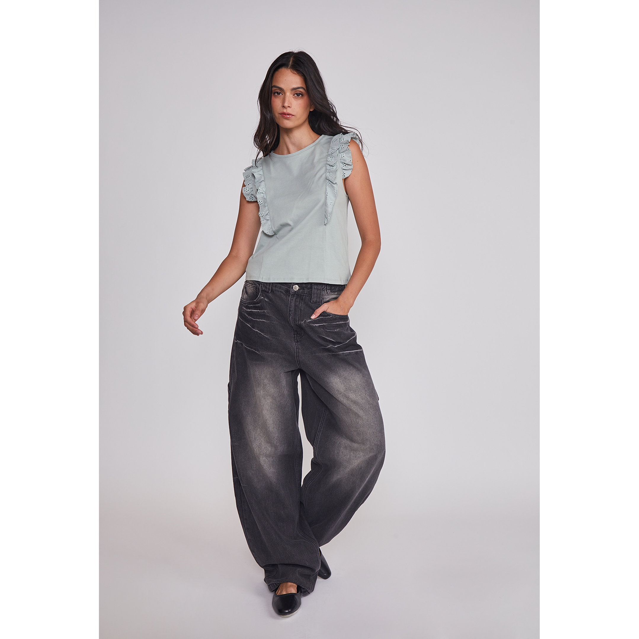 Peto Mujer Vuelos Manga Verde Sioux 3