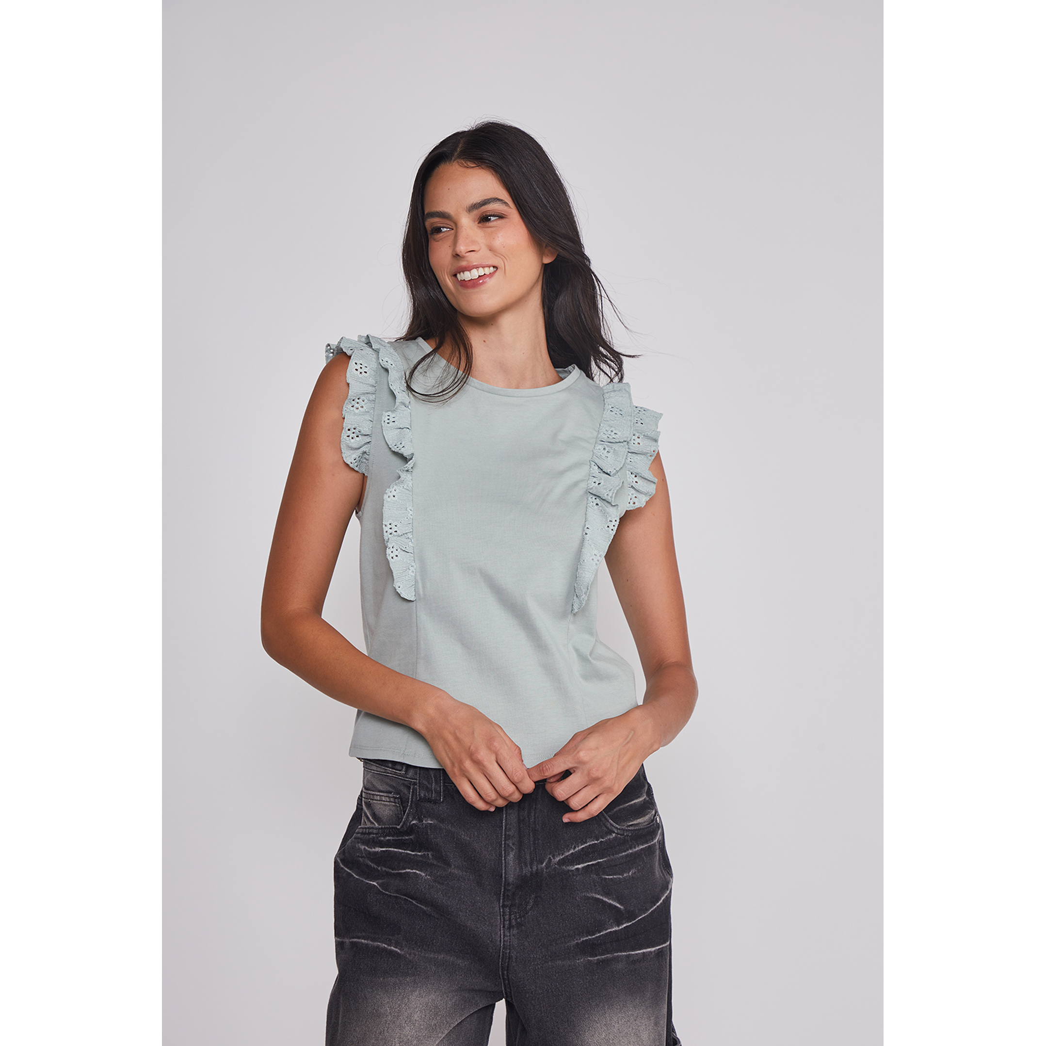 Peto Mujer Vuelos Manga Verde Sioux 1