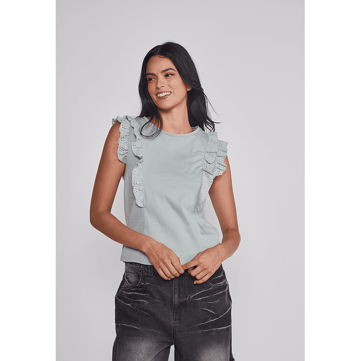 Peto Mujer Vuelos Manga Verde Sioux 1