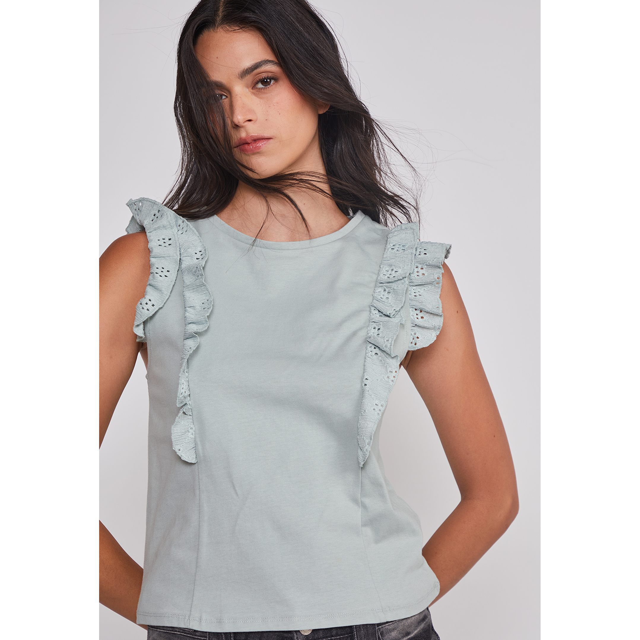 Peto Mujer Vuelos Manga Verde Sioux 4