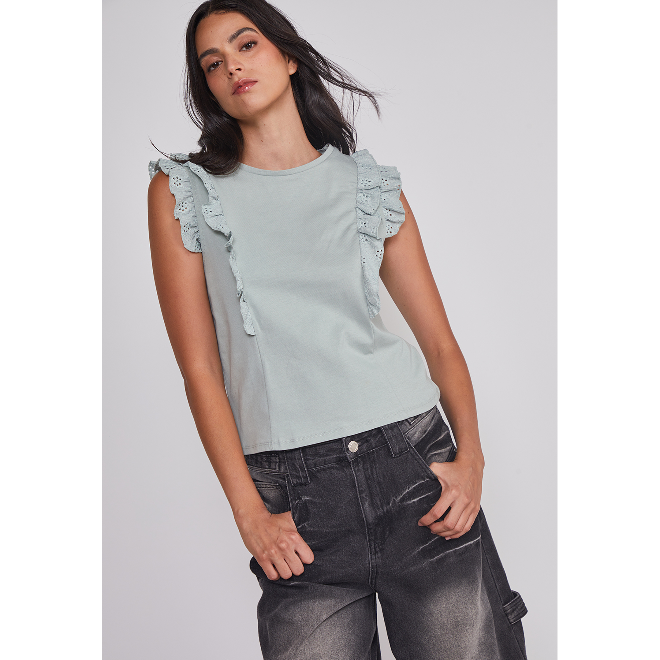 Peto Mujer Vuelos Manga Verde Sioux 5