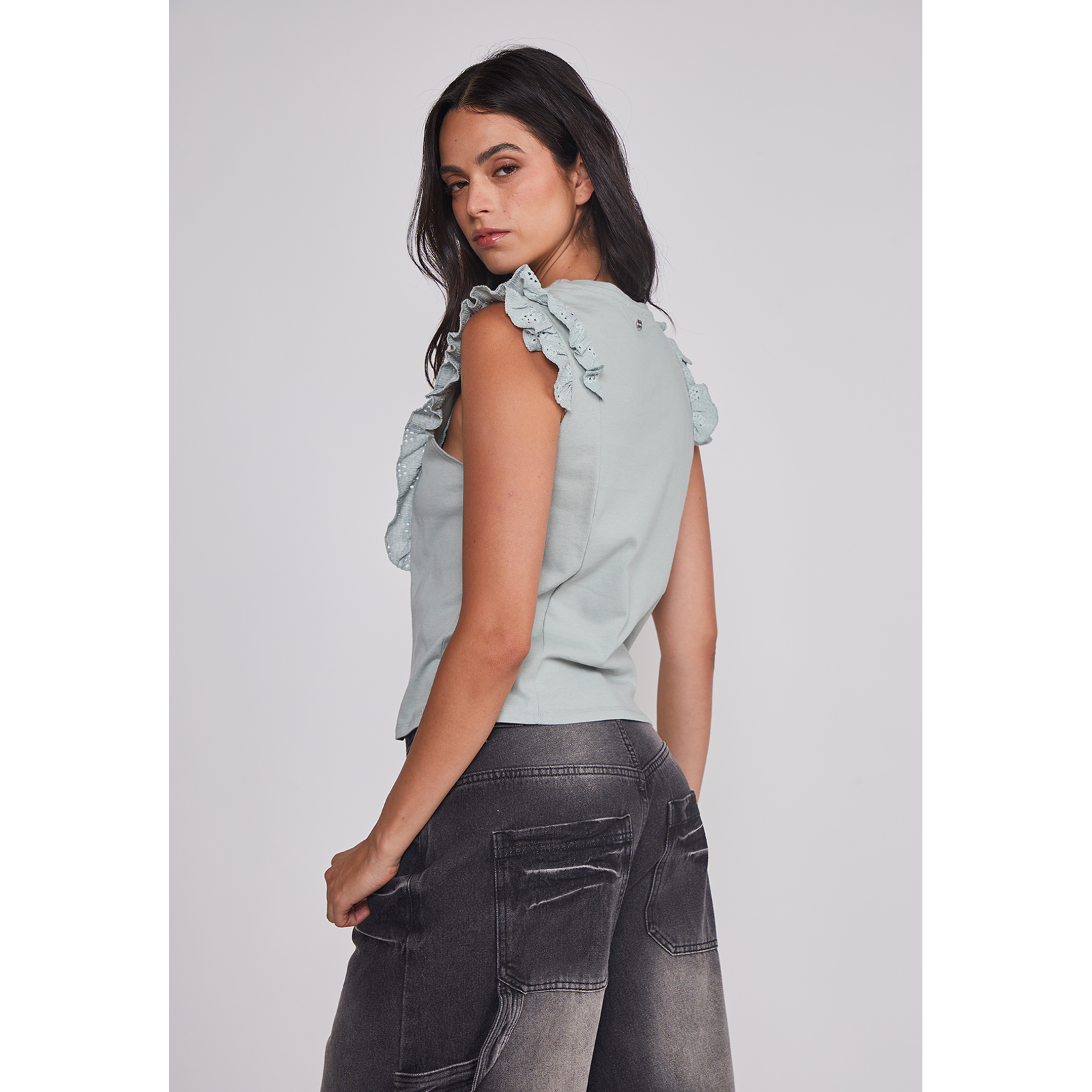 Peto Mujer Vuelos Manga Verde Sioux 6