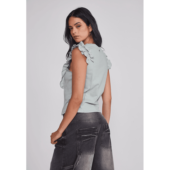 Peto Mujer Vuelos Manga Verde Sioux 6