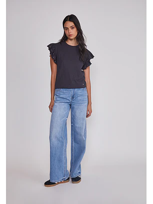 Jeans Mujer Wide Leg Tiro Bajo Azul Sioux